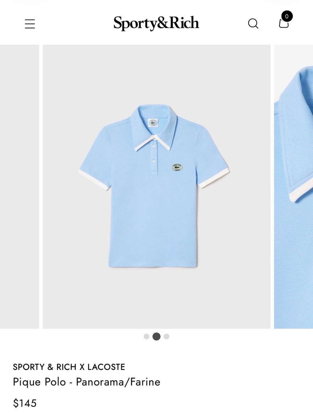 Lacoste x Sporty & Rich Contrast Collar Polo Blue Size 38 (S) PF9510